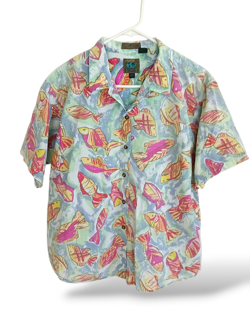 Royal Robbins Pastel Fish Print Button Down Shirt Shirt Retro Vacation Dad Vibe